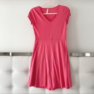 Xhilaration Bright Coral Pink Short Sleeve V Neck Fit and Flare Mini Dress